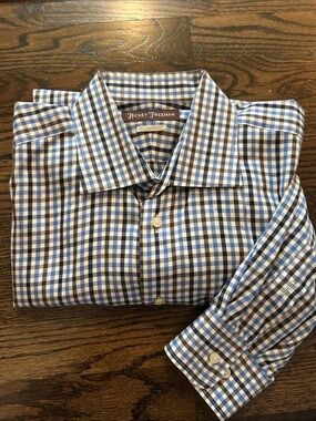 Hickey Freeman Blue and White Gingham Dress Shirt